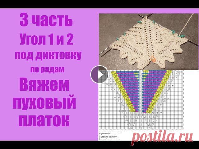 Пуховый платок. спицами. 3 Часть. Угол 1 и 2 под диктовку по рядам. Как связать 1 и 2 угол платка под диктовку в 2 Части и в 3 Части. Есть Тайм коды каждого ряда для удобства нахождения. Отмечайте ряд на котором остано...