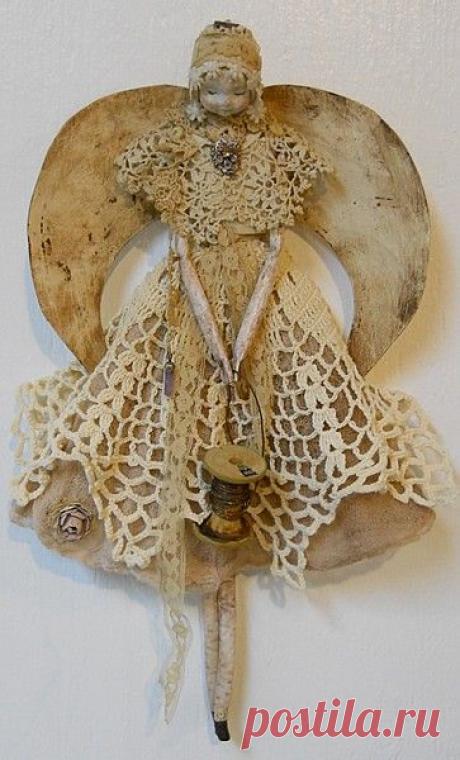 Angel Art Doll, Handmade and Hand Sculptured of Paper Clay, Fabric Body, Vintage…