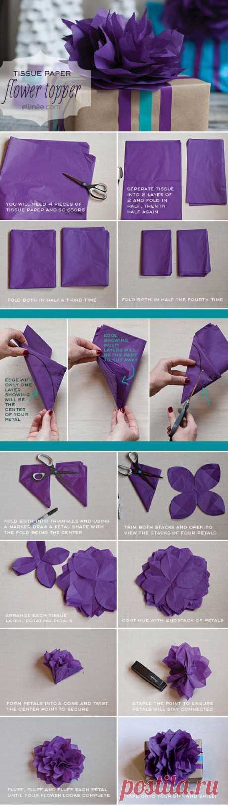 Diy Tissue Paper Flower, Gift Wrap Topper, Tutorial, Diy - Flowers Garland,cool Flower Crafts , Paper Crafts For Teens , Paper, Craft, Flower,wrap, Gift, Decor,blumen,basteln,bastelvorlage,tutorial Diy, Spring Kids Crafts, Paper Flowers