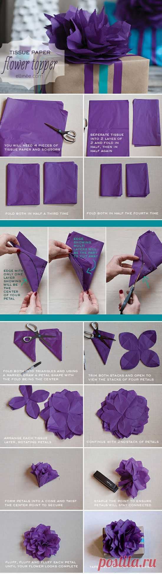 Diy Tissue Paper Flower, Gift Wrap Topper, Tutorial, Diy - Flowers Garland,cool Flower Crafts , Paper Crafts For Teens , Paper, Craft, Flower,wrap, Gift, Decor,blumen,basteln,bastelvorlage,tutorial Diy, Spring Kids Crafts, Paper Flowers