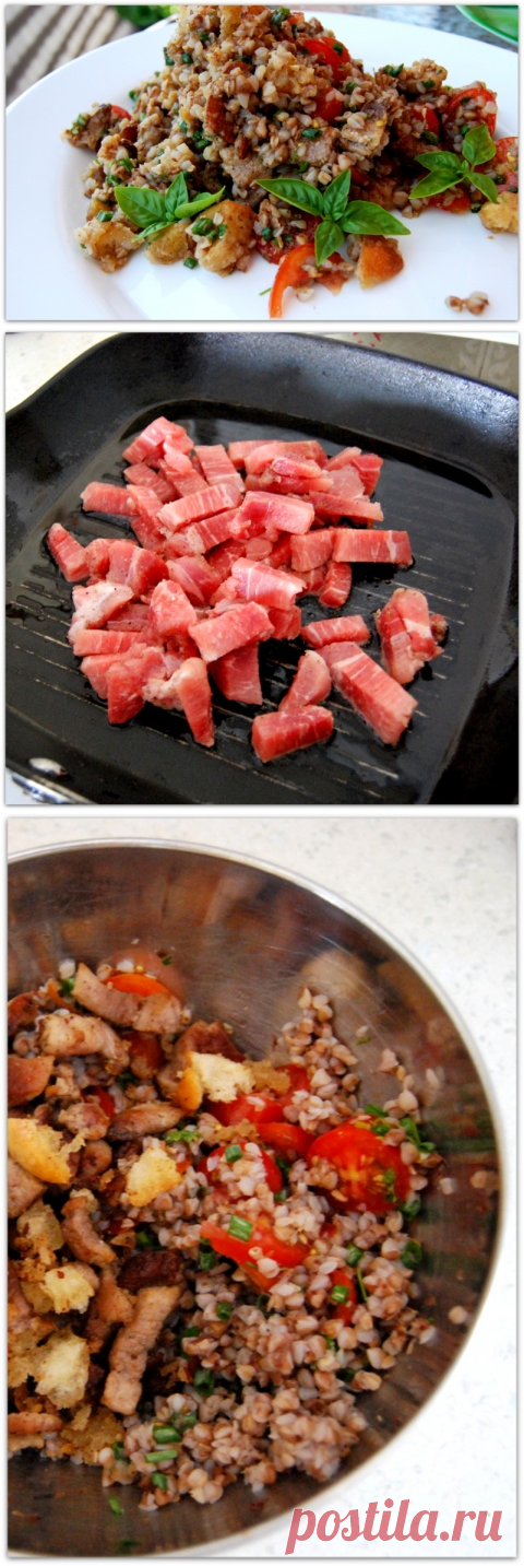 ГРЕЧНЕВЫЙ САЛАТ С КРУТОНАМИ И СВИНИНОЙ