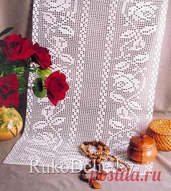 Филейная дорожка с розами (вязание крючком)