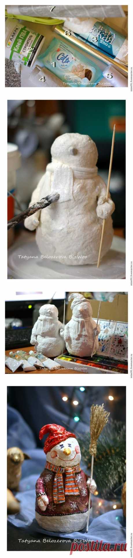 Мастер-класс: снеговик в технике ватного папье-маше - Ярмарка Мастеров - ручная работа, handmade