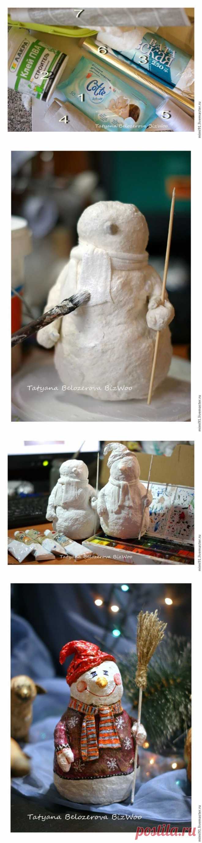 Мастер-класс: снеговик в технике ватного папье-маше - Ярмарка Мастеров - ручная работа, handmade