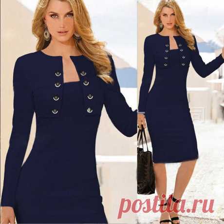 Горячая распродажа сексуальная Bodycon карандаш женщины одеваются синий миди платье для офисной леди CG CA F29 купить на AliExpress