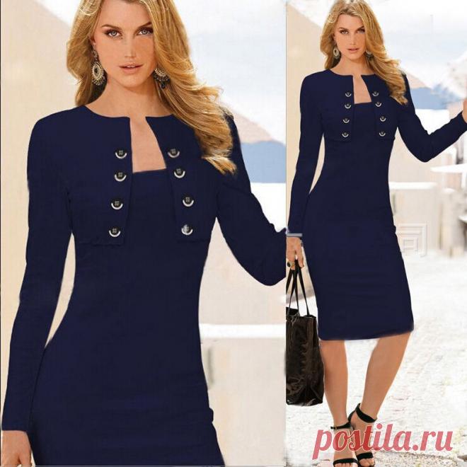 Горячая распродажа сексуальная Bodycon карандаш женщины одеваются синий миди платье для офисной леди CG CA F29 купить на AliExpress