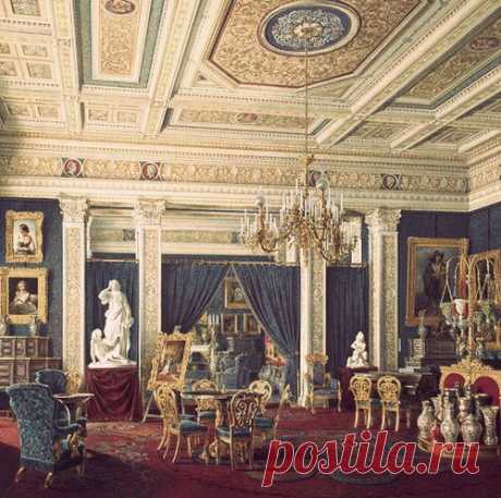 Painting of the blue drawing room in the Mariinsky Palace, St. Petersburg, by Edward Petrovich Hau  |  Pinterest • Всемирный каталог идей
