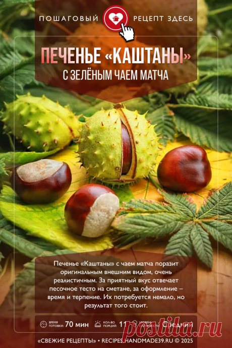 Печенье «Каштан» с чаем матча. Пошаговый рецепт с фото приготовления печенья «Каштаны» с чаем матча из песочного теста на сметане. Красивое домашнее печенье. Осенняя выпечка. Оригинальное печенье с начинкой.

#свежиерецепты #рецепт #выпечка #печенье #матча #песочноетесто #красивоепеченье #печеньекаштаны

Понравился пин? Пожалуйста, ставьте лайки 👍, подписывайтесь ✍️, оставляйте любой комментарий, делитесь публикацией – это очень важно для нас, спасибо!