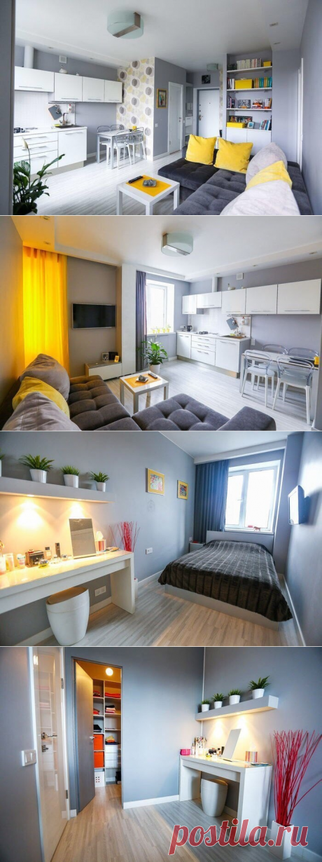 Однокомнатная квартира 35 кв.м. С яркими жёлтыми вкраплениями. - Дизайн интерьеров | Идеи вашего дома | Lodgers