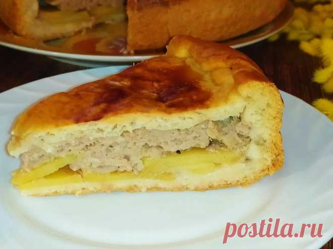 Вкусный мясной пирог с картошкой из дрожжевого теста. пирог к чаю