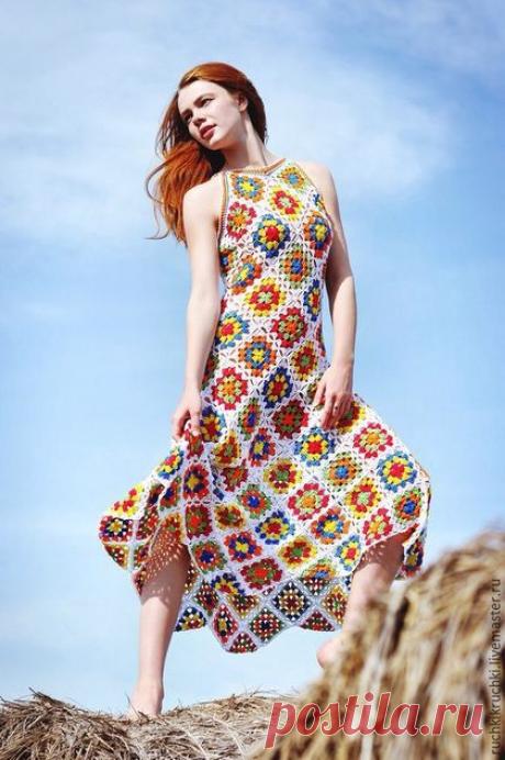 Купить Платье &quot;Селянка, хочешь большой и чистой любви?&quot; Из хлопка - разноцветный, в клеточку, платье, вязание