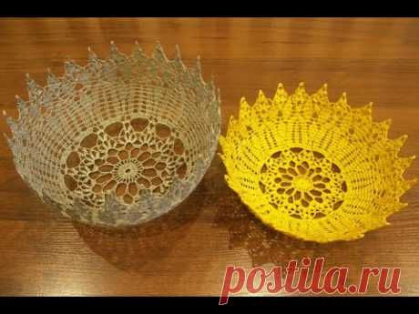Ваза крючком из схемы салфетки часть 2 ((vase crochet part 2)