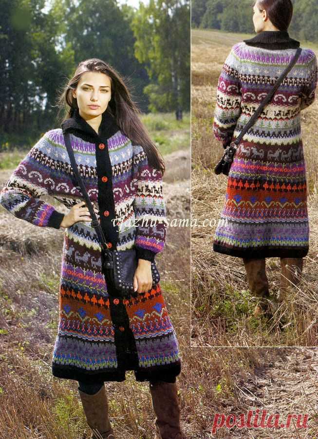 Жаккардовое пальто реглан