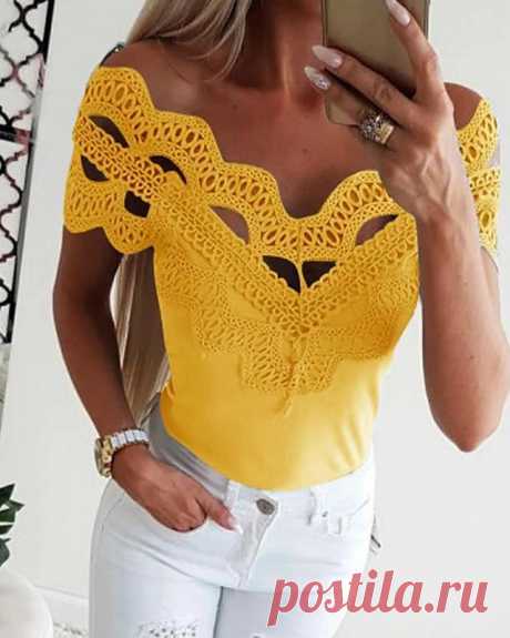 Women's T-shirt Solid Colored Lace Fashion Off Shoulder Off Shoulder Tops Basic Top White Black Blue-0207801