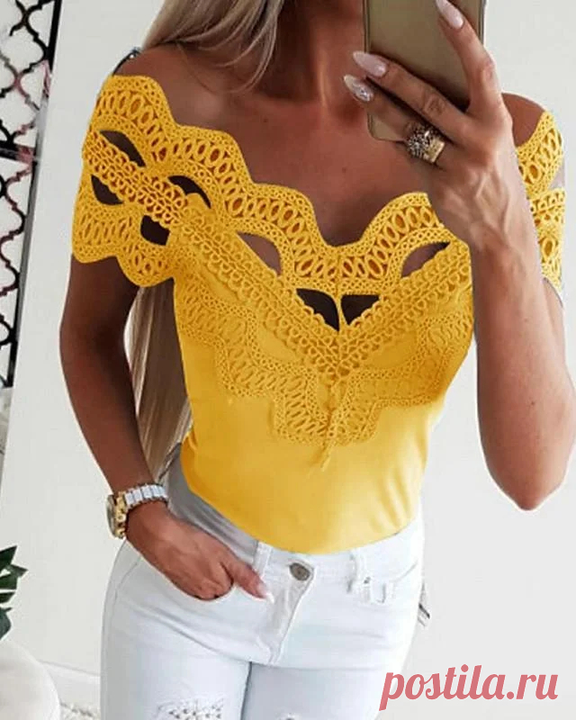 Women's T-shirt Solid Colored Lace Fashion Off Shoulder Off Shoulder Tops Basic Top White Black Blue-0207801
