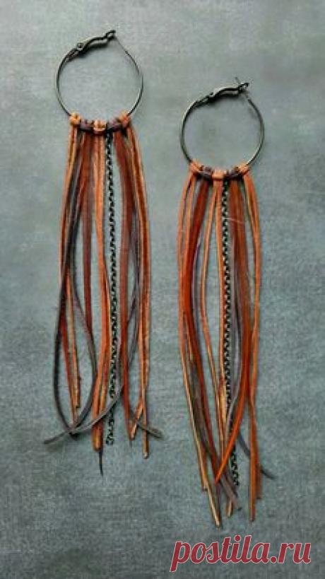 Brass Hoop Earrings / Suede Lace / Leather / by FlozotikCreations