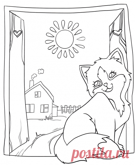 Раскраска кошка на окошке для детей (Большой выбор фото) - drawpics.ru