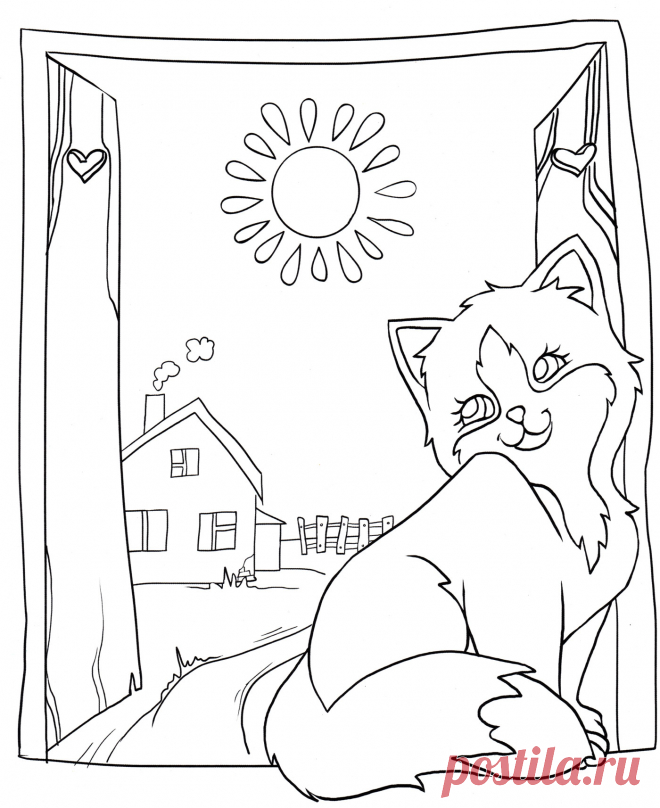Раскраска кошка на окошке для детей (Большой выбор фото) - drawpics.ru