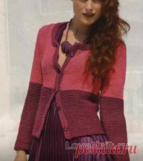 Двухцветный жакет на пуговицах схема спицами » Люблю Вязать