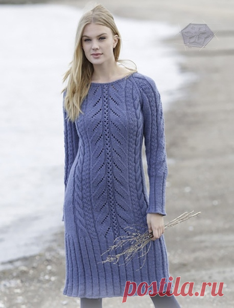 Женственное платье с ажурным и рельефным узором

Размеры
S — M — L — XL — XXL — XXXL

Материалы
Пряжа DROPS NEPAL (65% шерсть, 35% альпака, 50 г/75 м) 16-18-20-22-24-26 мотков, спицы круговые и чулочные 4.5 мм и 5.5 мм

Плотность вязания
16 петель и 20 кругов = 10х10 см лицевой гладью на спицах 5.5 мм

Описание платья спицами для женщин
Реглан: выполнять прибавления с каждой стороны от А.1 между деталями переда, спинки и рукавов, в след. кругу накиды вязать лиц. скрещ. пет...