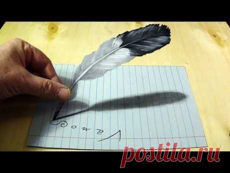 It's possible? - Trick Art on line paper - Drawing FEATHER illusion - by Vamos