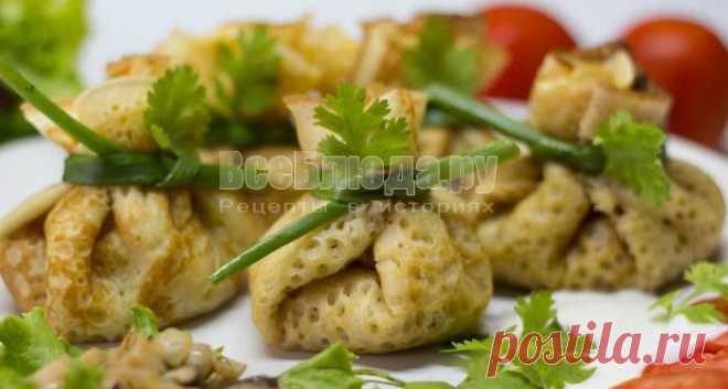 Рецепт блинов с грибами в мешочках - пошаговые  | Все Блюда