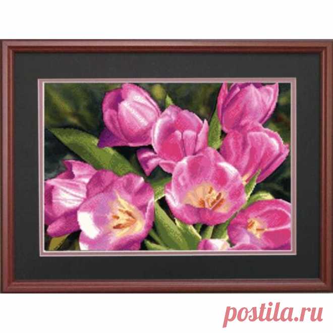 СБ-197 Розовые тюльпаны. Чарівна Мить. Схема на ткани для вышивания бисером