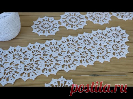 Ажурное ЛЕНТОЧНОЕ КРУЖЕВО вязание крючком МАСТЕР-КЛАСС схема кружева Crochet ribbon lace pattern