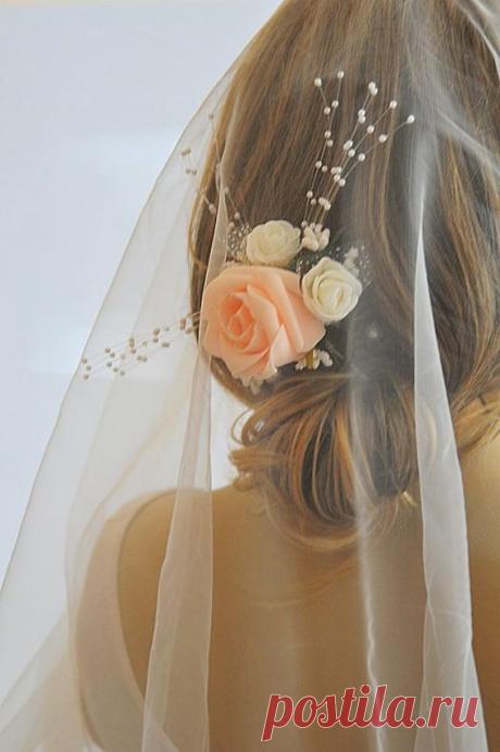 Wedding Rose Flower, Wedding Hair Accessories, peach and white rose, Bridal rose flower, bridesmaid, Bridal Hair Accessories | Everything