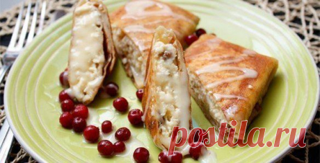 Вкусные и нежные блинчики с творожной начинкой.