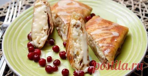 Вкусные и нежные блинчики с творожной начинкой.