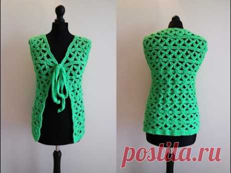 How to crochet green jacket bolero cardigan Chaleco para principiantes free tutorial pattern - YouTube