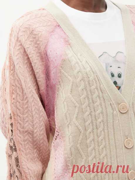 Print Lace-panel cable-knit wool cardigan | Stella McCartney | MATCHESFASHION US