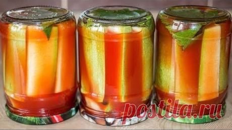 РЕЦЕПТ БОМБА!!! КАБАЧКИ "КРОВАВАЯ МЭРИ" на Зиму Заготовка Маринованных Кабачков ✧ Ирина Кукинг Рецепт заготовки вкуснейших маринованных кабачков на зиму с томатной пастой. 

Рецепт кабачков в томатном маринаде:
на 4 банки 0.5 литра
кабачки 1200 г в очищенном виде
вода 750 - 800 мл
томатная паста 125 мл
соль 30 г
сахар 75 г
уксус 9% 60 г
зонтики укропа 4 шт.
чеснок 4 зубчика
листья смородины 4 шт.
листья вишни 4 шт.
душистый перец 12 шт.
острый перец 1 шт.

Рецепт кабачков ...