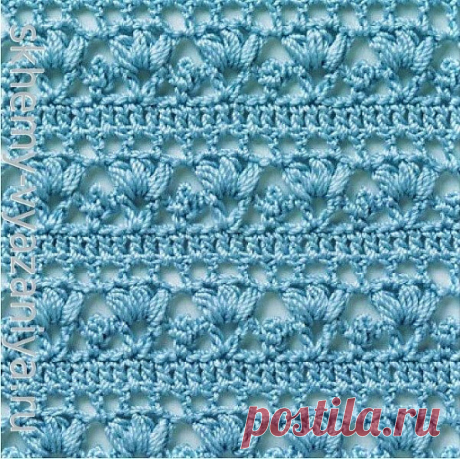 Японский узор крючком: Дорожки с трилистниками из пышных столбиков - схема вязания на русском