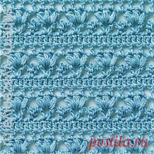 Японский узор крючком: Дорожки с трилистниками из пышных столбиков - схема вязания на русском