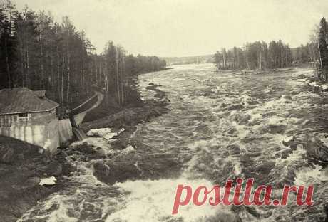 Вид на водопад Иматры. После постройки ГЭС в 1920-е гг. водопад был перекрыт. Великое княжество Финляндское. Российская империя. 7 февраля 1914 года. / История цивилизаций!