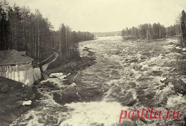Вид на водопад Иматры. После постройки ГЭС в 1920-е гг. водопад был перекрыт. Великое княжество Финляндское. Российская империя. 7 февраля 1914 года. / История цивилизаций!