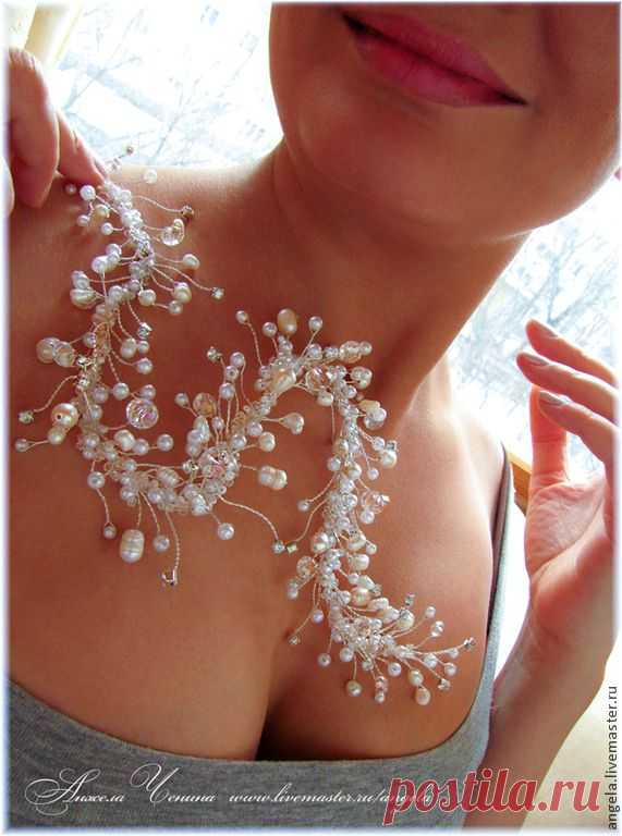 "Жемчужная змейка". Свадебная лента-диадема - эльфийские украшения,жемчужная змейка