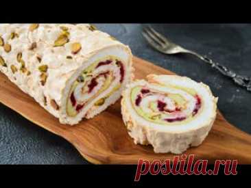 Меренговый РУЛЕТ ☆ Самый запрашиваемый РЕЦЕПТ!!! РЕЦЕПТ:Меренга190 гр белкащепотка лимонной кислоты1/4 ч л соли250 гр сахара25 гр крахмалаКрем:150 гр сливочного сыра&nbsp;100 гр сливок&nbsp;20 гр сахарной пудры1 ст л фисташковой пасты (по желанию)Ягодная начинка:100 гр пюре1 ч л крахмала1-2 ч л сахара (в зависимости от кислоты пюре)