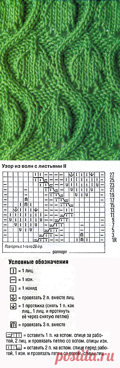 www.SHPULYA.com - Узор из волн с листьями спицами 16