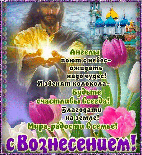 Желаю Божьей благодати,
Любви, здоровья и удачи.
Пусть защищают ангелы тебя,
Покорной будет пусть судьба.
Со Светлым Вознесением Господним!