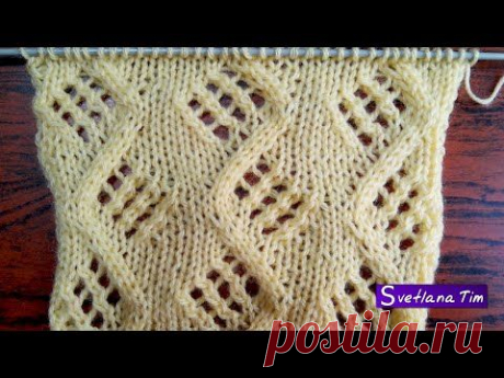 Узор Зигзаг с Ажурными ромбами. Вязание спицами # 72