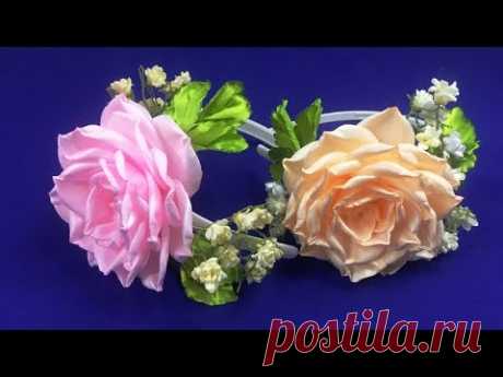 Ribbons rose and gipsophila/Rosa y gypsophila de cintas/Роза и гипсофила из лент