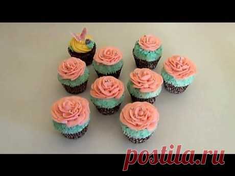 Как украшать капкейки! Розы из масляного крема!