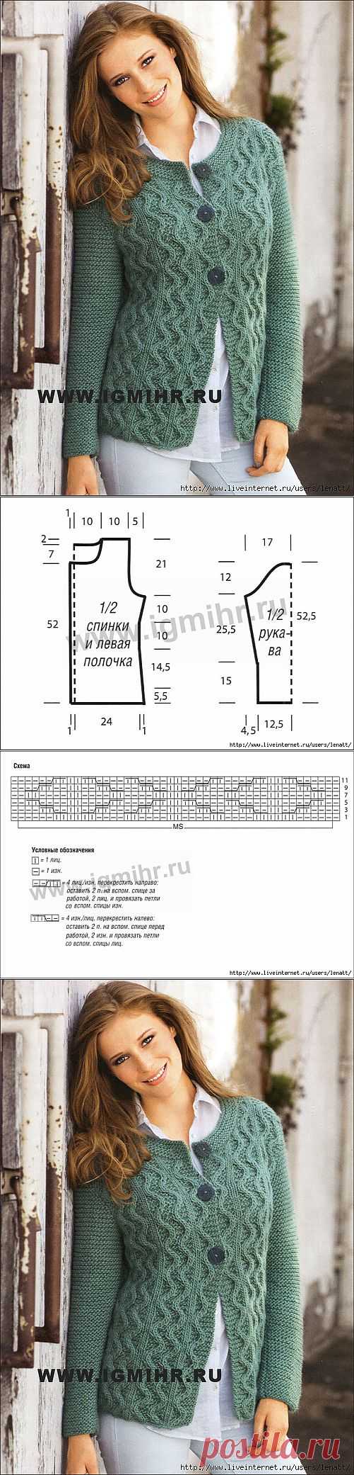 Спицы.Кардиган с узором из зигзагов.