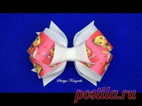 Украшение на заколку Канзаши / Бантик с Машей / Маша и Медведь