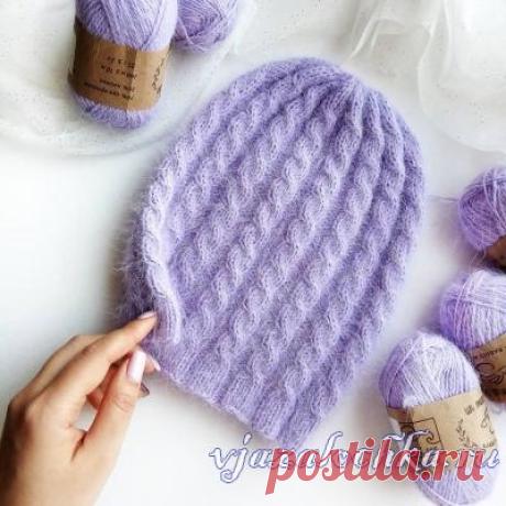 Шапочка спицами из пуха кролика