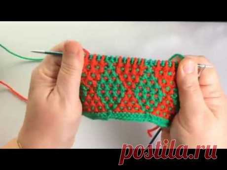 Разноцветные ромбики / Мозаика / Вязание спицами.