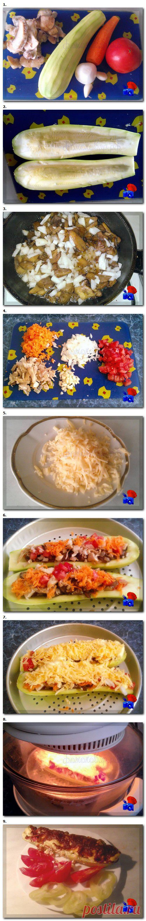 Кабачок фаршированный курицей, грибами, овощами. Интересный рецепт, получается красиво и очень вкусно. Я запекал кабачки лодочки в аэрогриле, но можно приготовить и в духовке